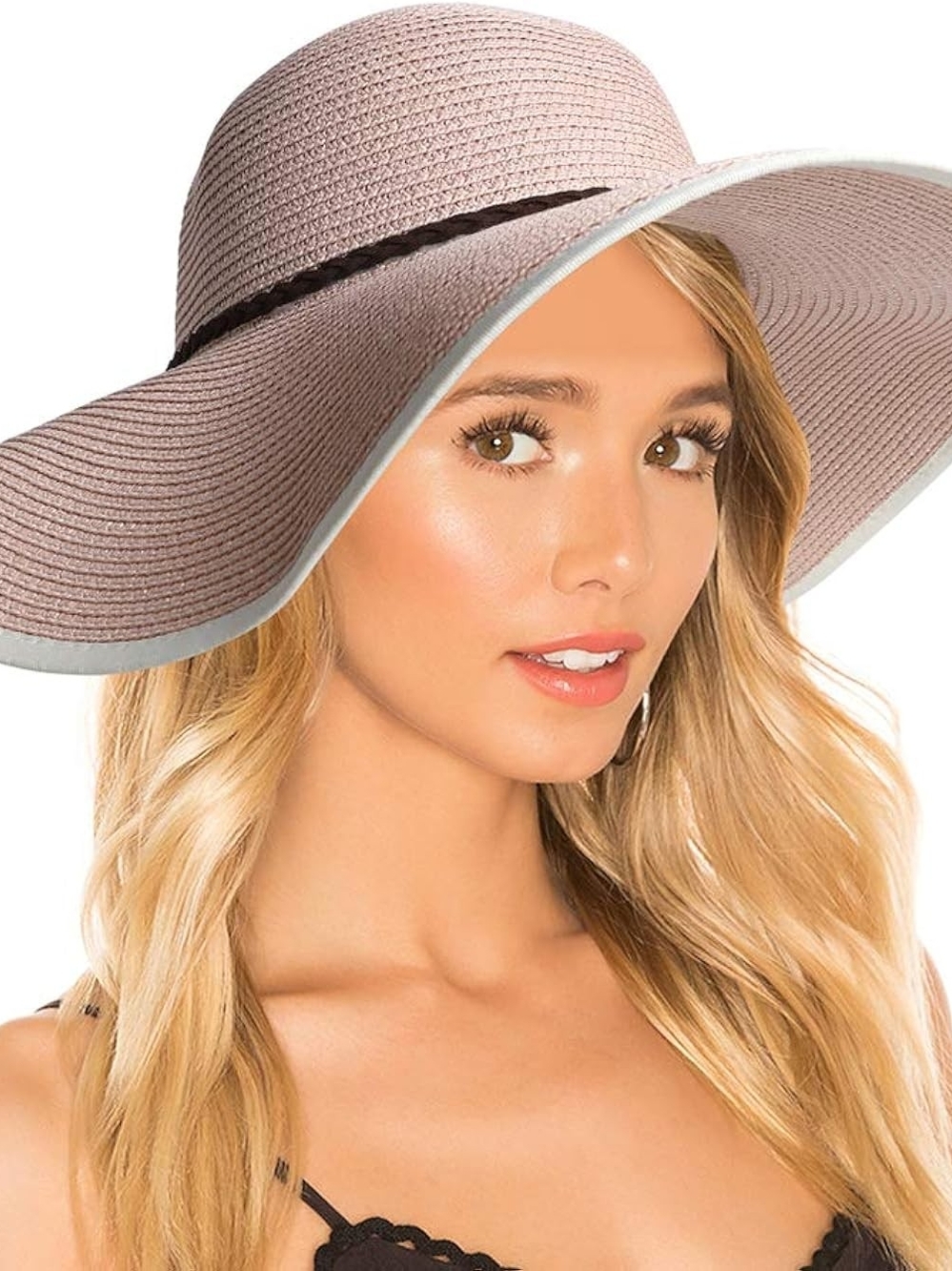 Womens Beach Sun Straw Hat UV Floppy UPF50 Travel Foldable Wide Brim Roll up Sum